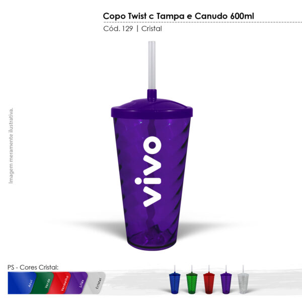 COPO TWIST CRISTAL COM TAMPA E CANUDO 600 ML